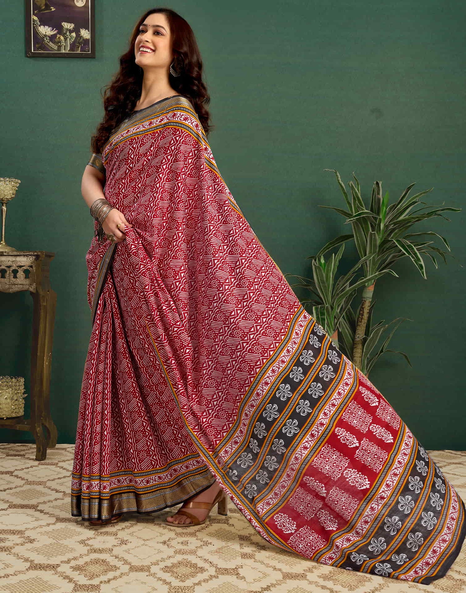 Red Cotton Printed Saree