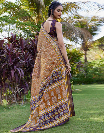 Mustard Yellow Cotton Printed Saree
