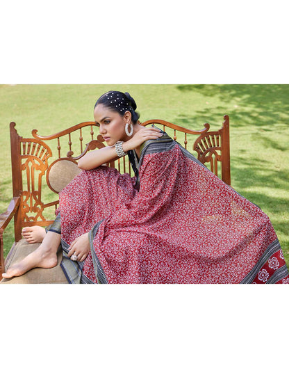 Red Cotton Printed Saree