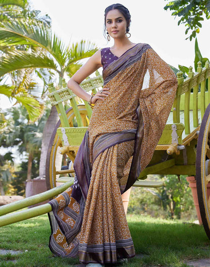 Mustard Yellow Cotton Printed Saree