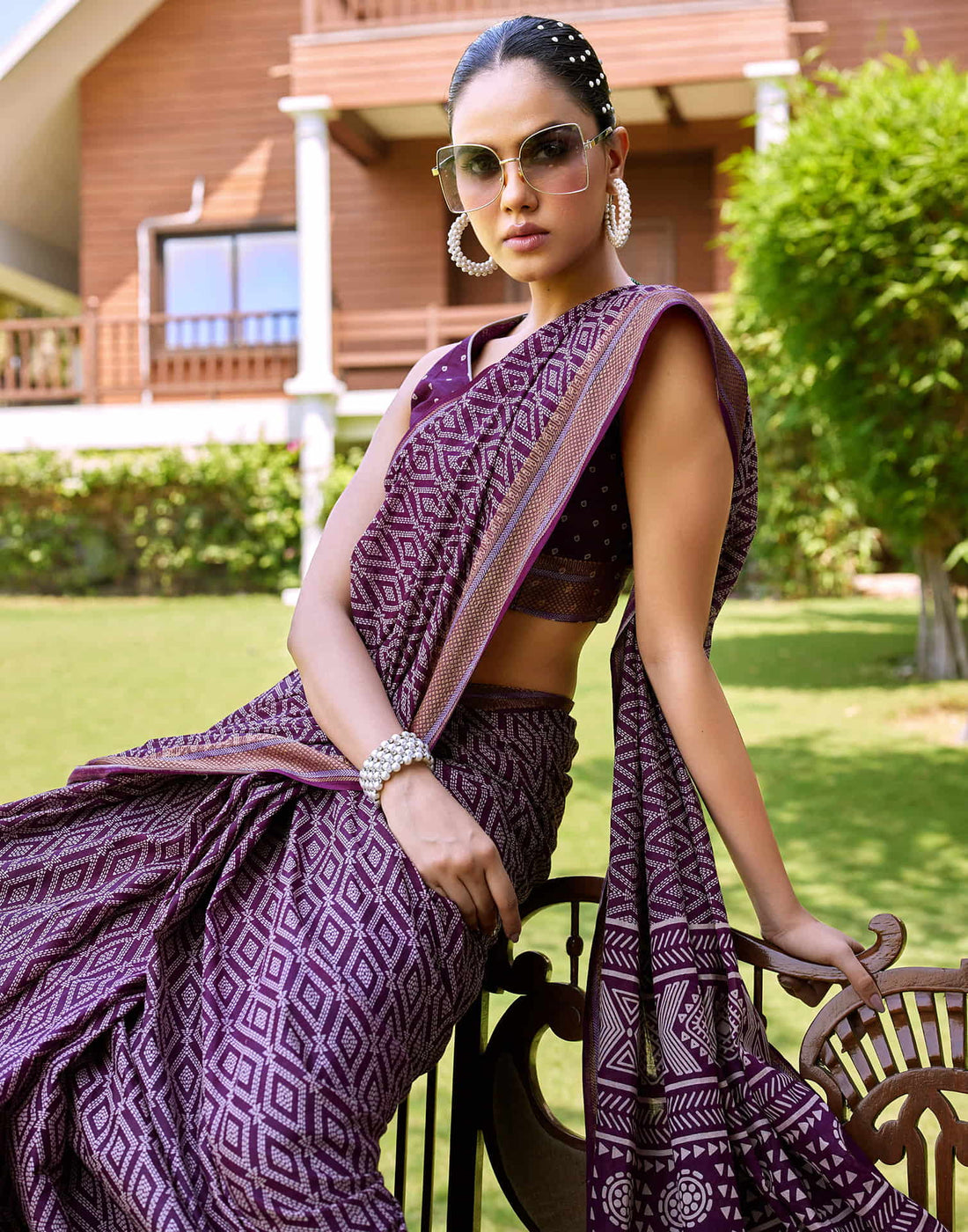 Dark Purple Cotton Printed Saree