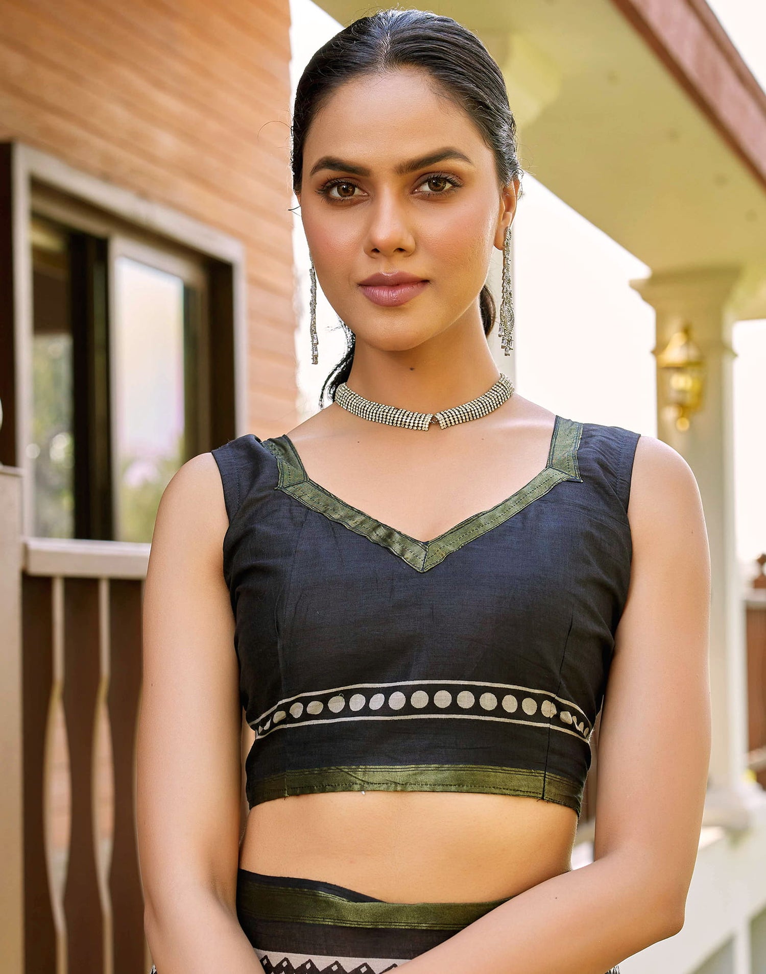 Off White Cotton Printed Saree