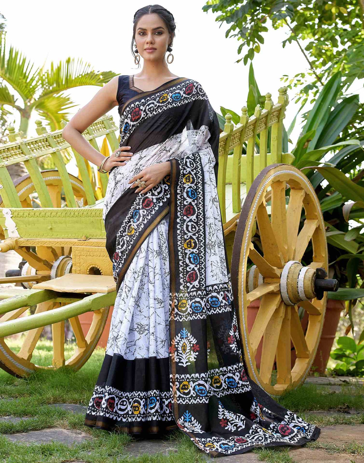 Black Cotton Printed Saree