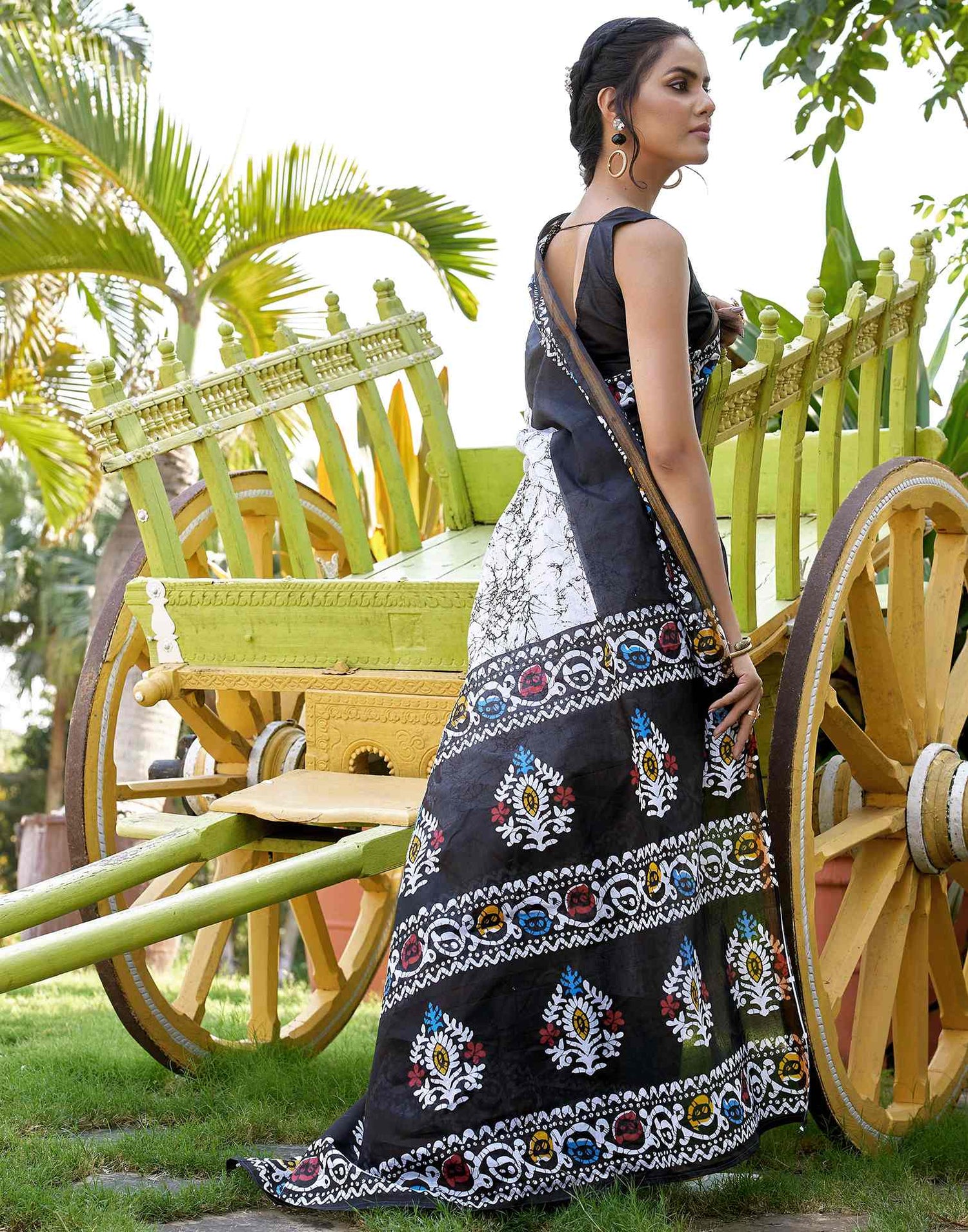 Black Cotton Printed Saree