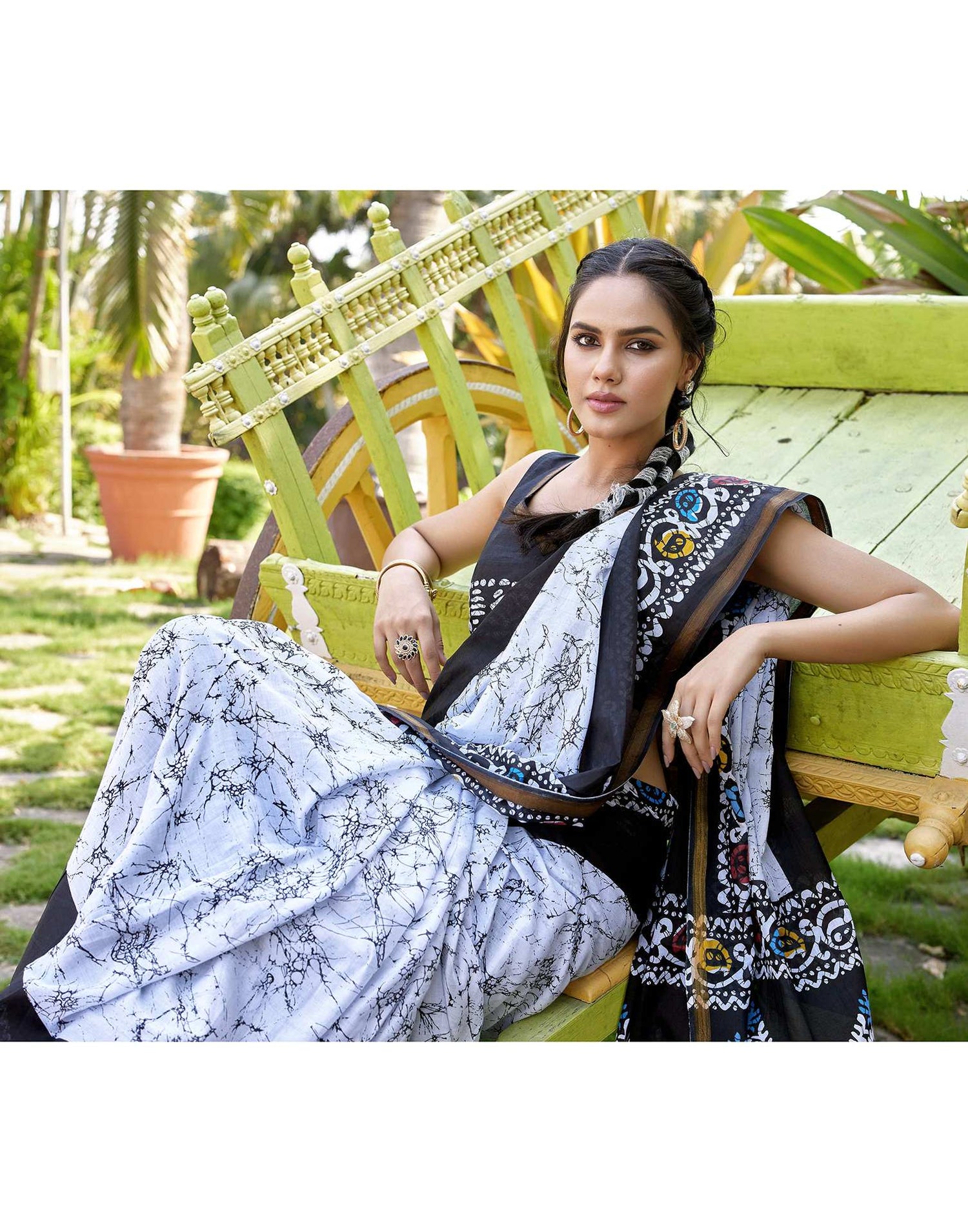 Black Cotton Printed Saree