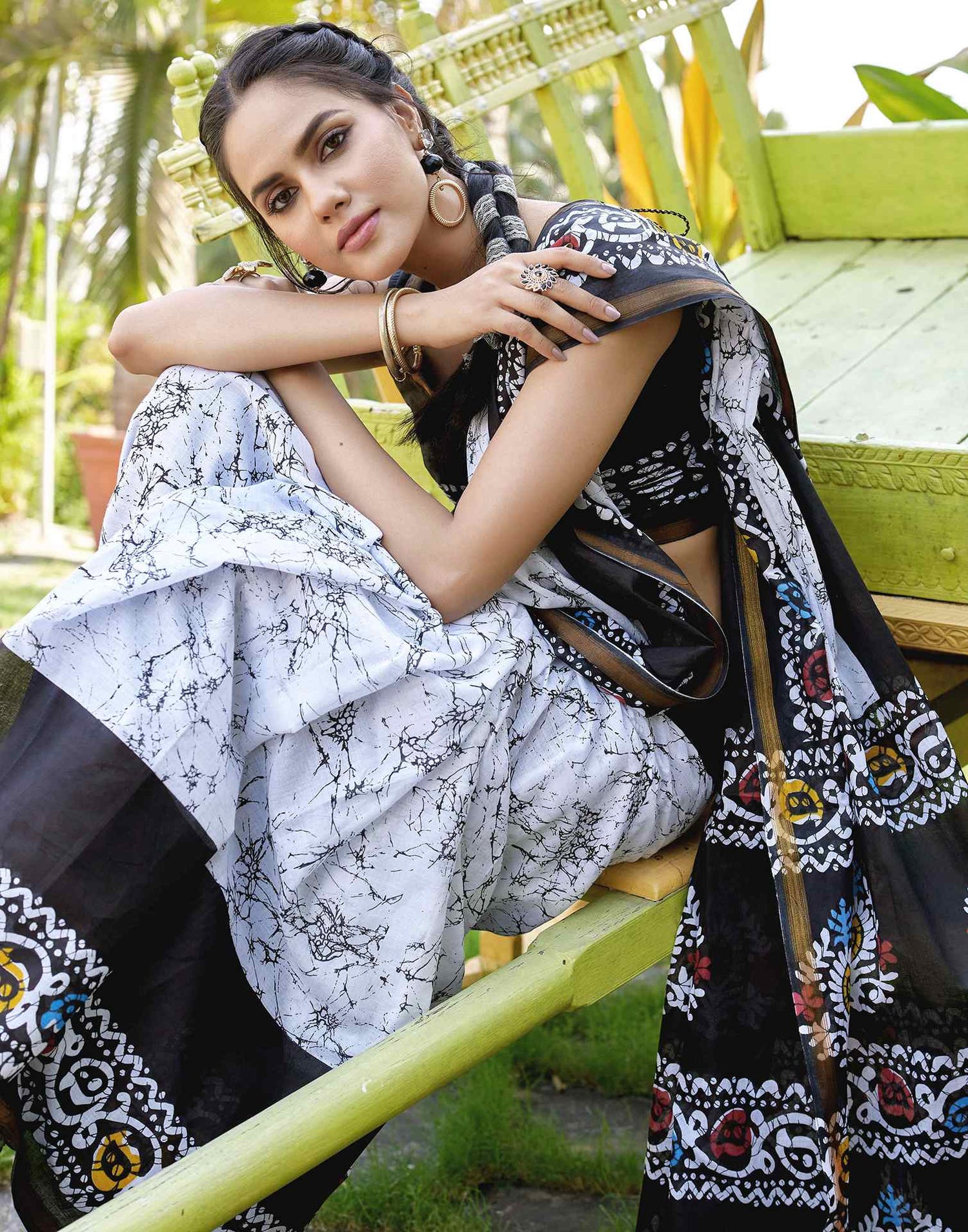 Black Cotton Printed Saree