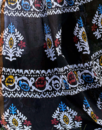 Black Cotton Printed Saree