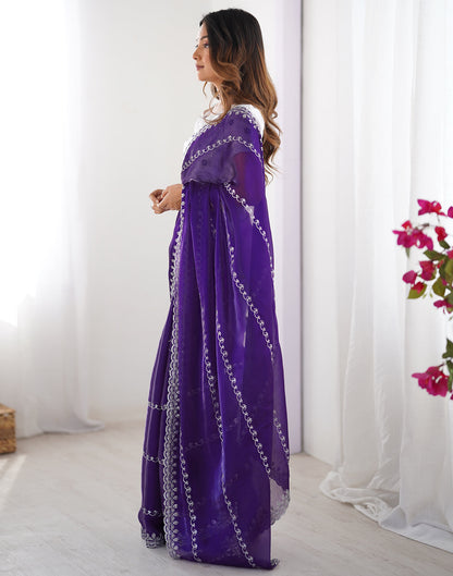 Indigo Blue Tissue Silk Sequence Embroidery Saree