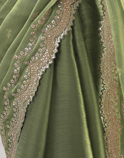 Light Green Shimmer Sequence Embroidery Saree