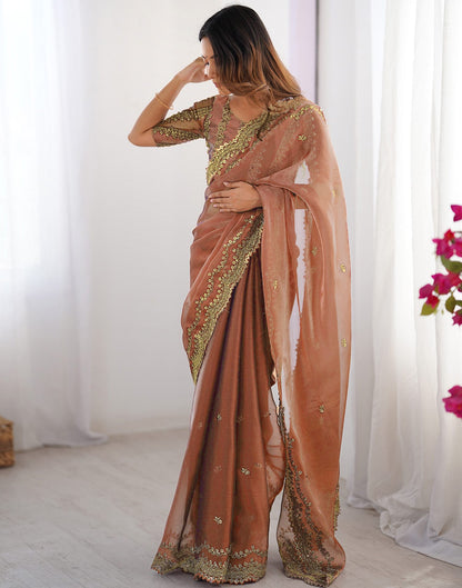 Dusty Orange Shimmer Sequence Embroidery Saree