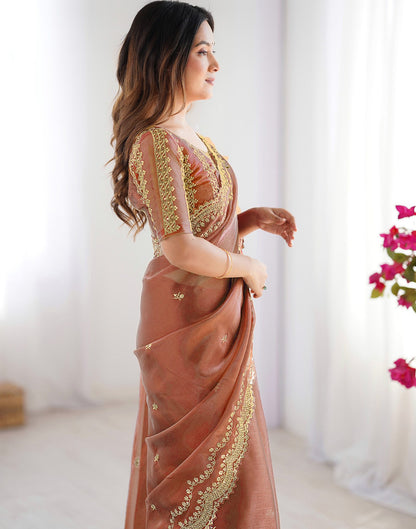 Dusty Orange Shimmer Sequence Embroidery Saree