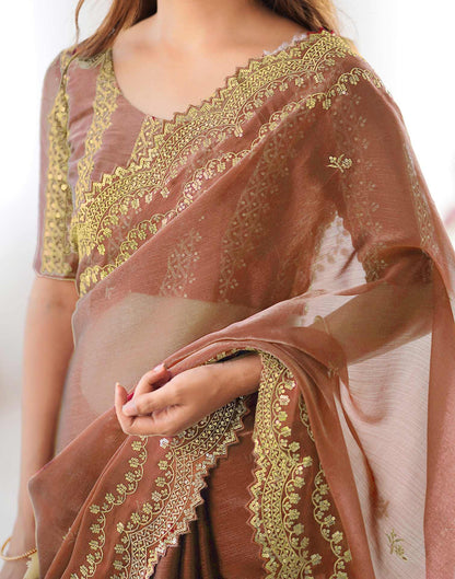 Dusty Orange Shimmer Sequence Embroidery Saree