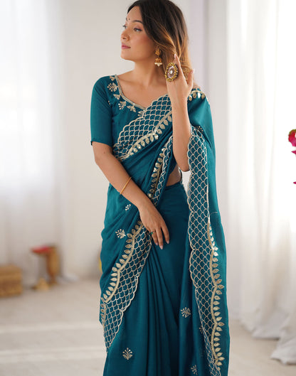 Rama Blue Silk Sequence Embroidery Saree