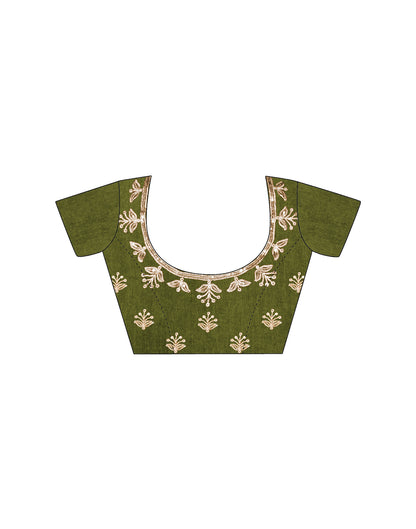 Olive Green Silk Sequence Embroidery Saree
