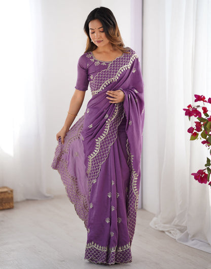 Purple Silk Sequence Embroidery Saree