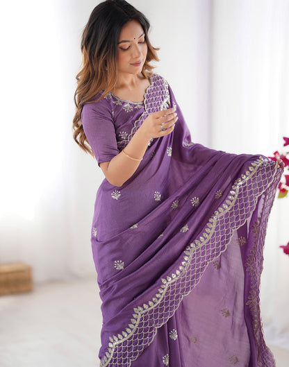 Purple Silk Sequence Embroidery Saree