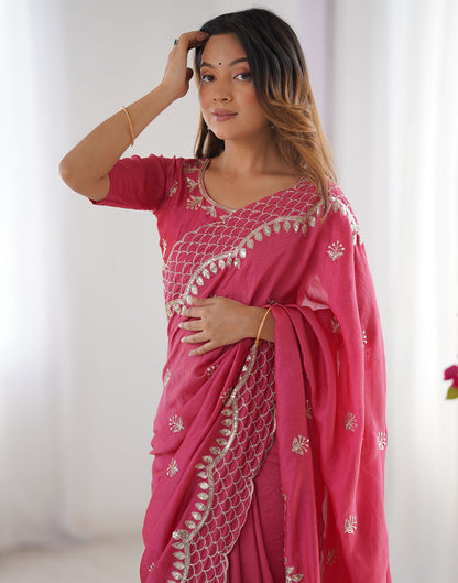 Rose Pink Silk Sequence Embroidery Saree