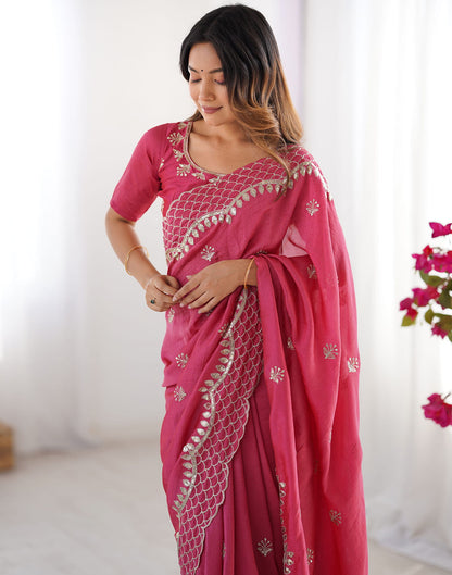 Rose Pink Silk Sequence Embroidery Saree