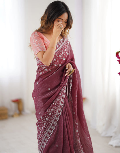 Dark Mauve Shimmer Sequence Embroidery Saree