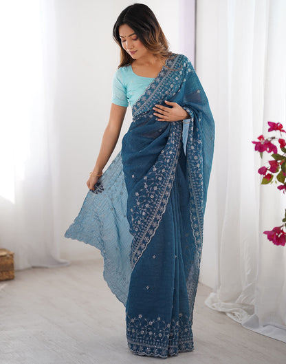 Rama Blue Shimmer Sequence Embroidery Saree