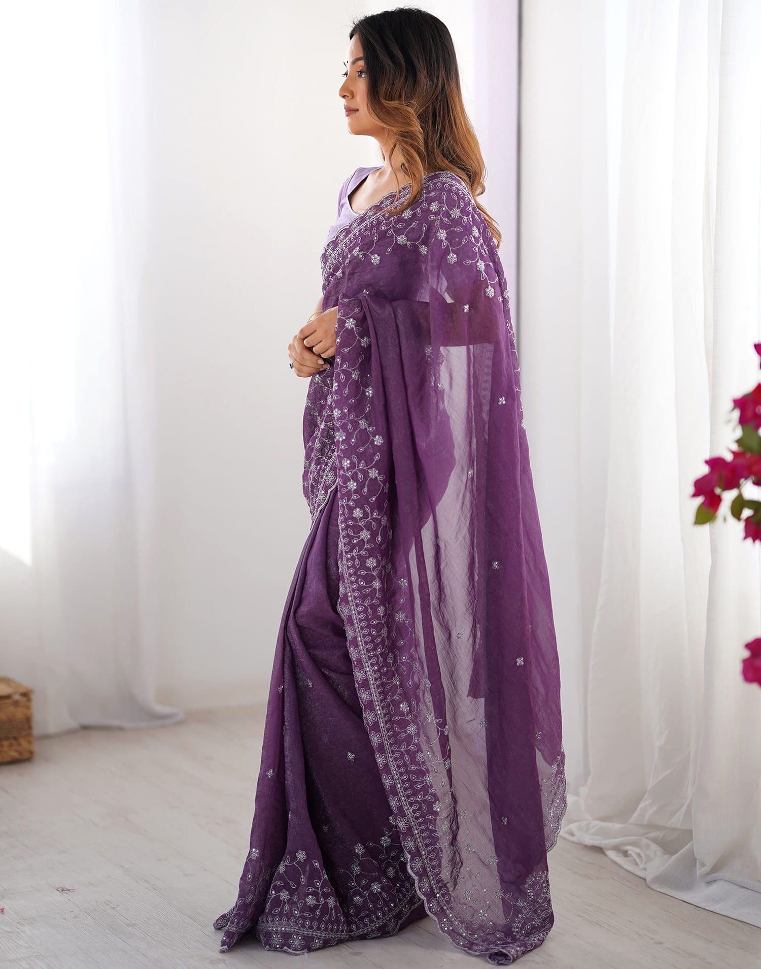 Purple Shimmer Sequence Embroidery Saree