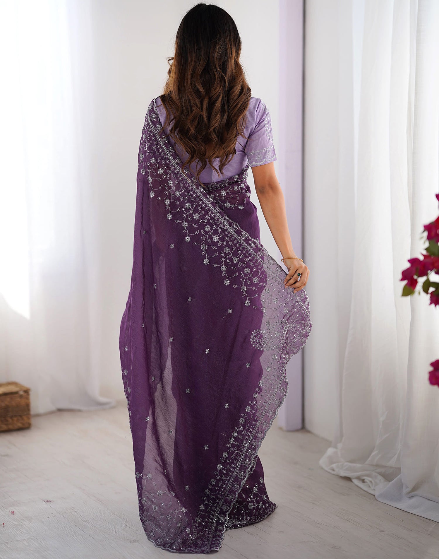 Purple Shimmer Sequence Embroidery Saree