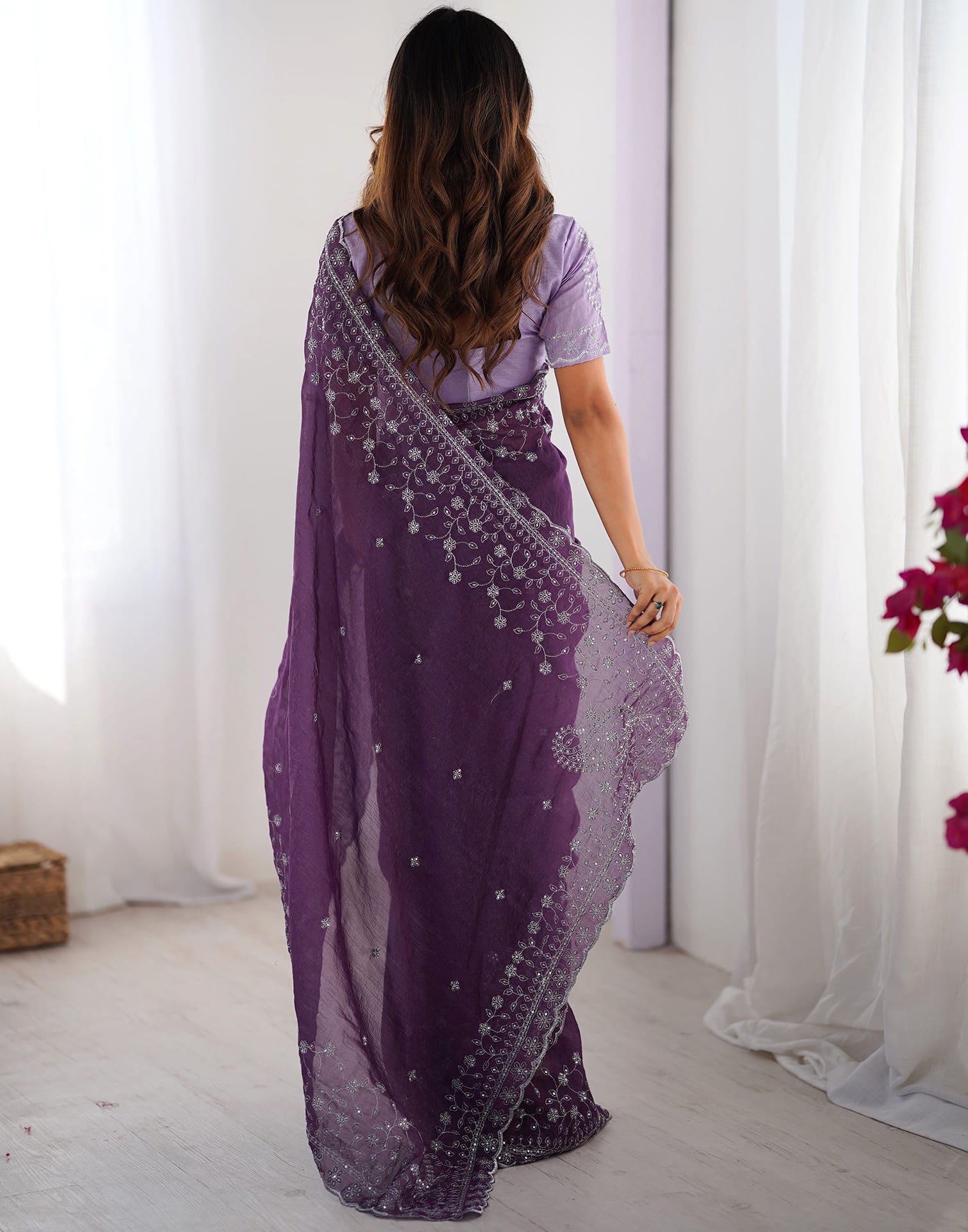 Purple Shimmer Sequence Embroidery Saree