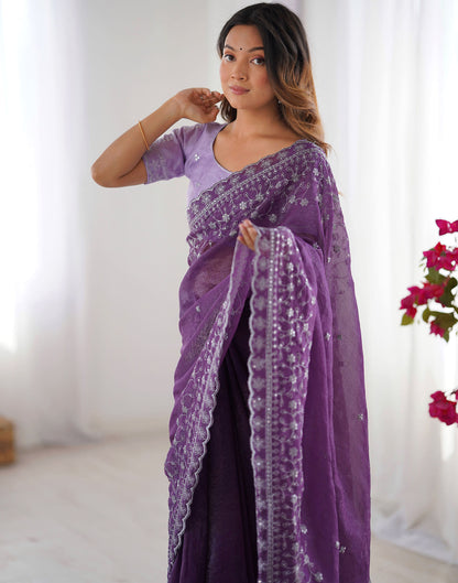 Purple Shimmer Sequence Embroidery Saree