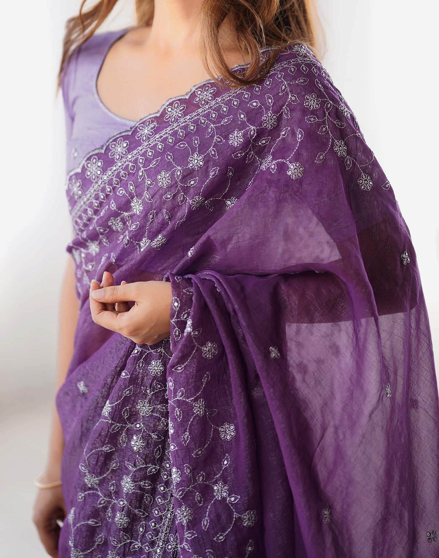 Purple Shimmer Sequence Embroidery Saree