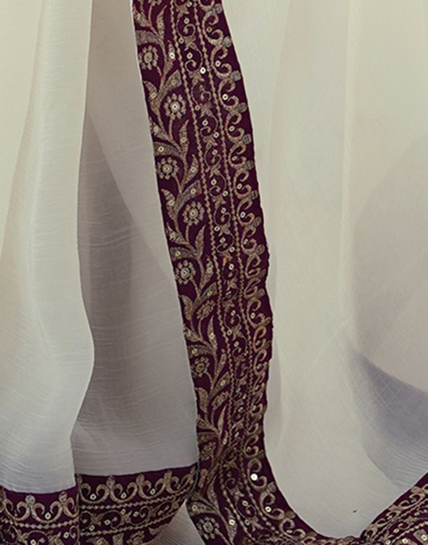 Off White Shimmer Lace Solid Saree
