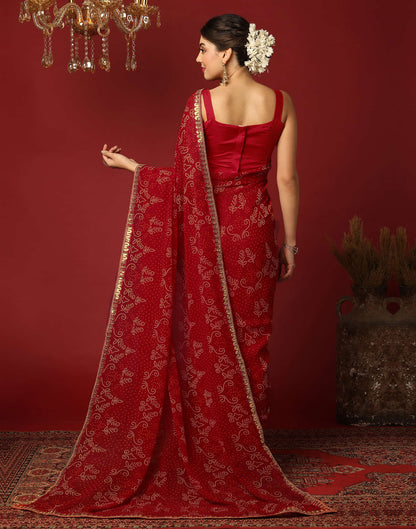 Red Georgette Printed Bandhani Saree