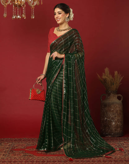 Dark Green Georgette Zari Woven Saree