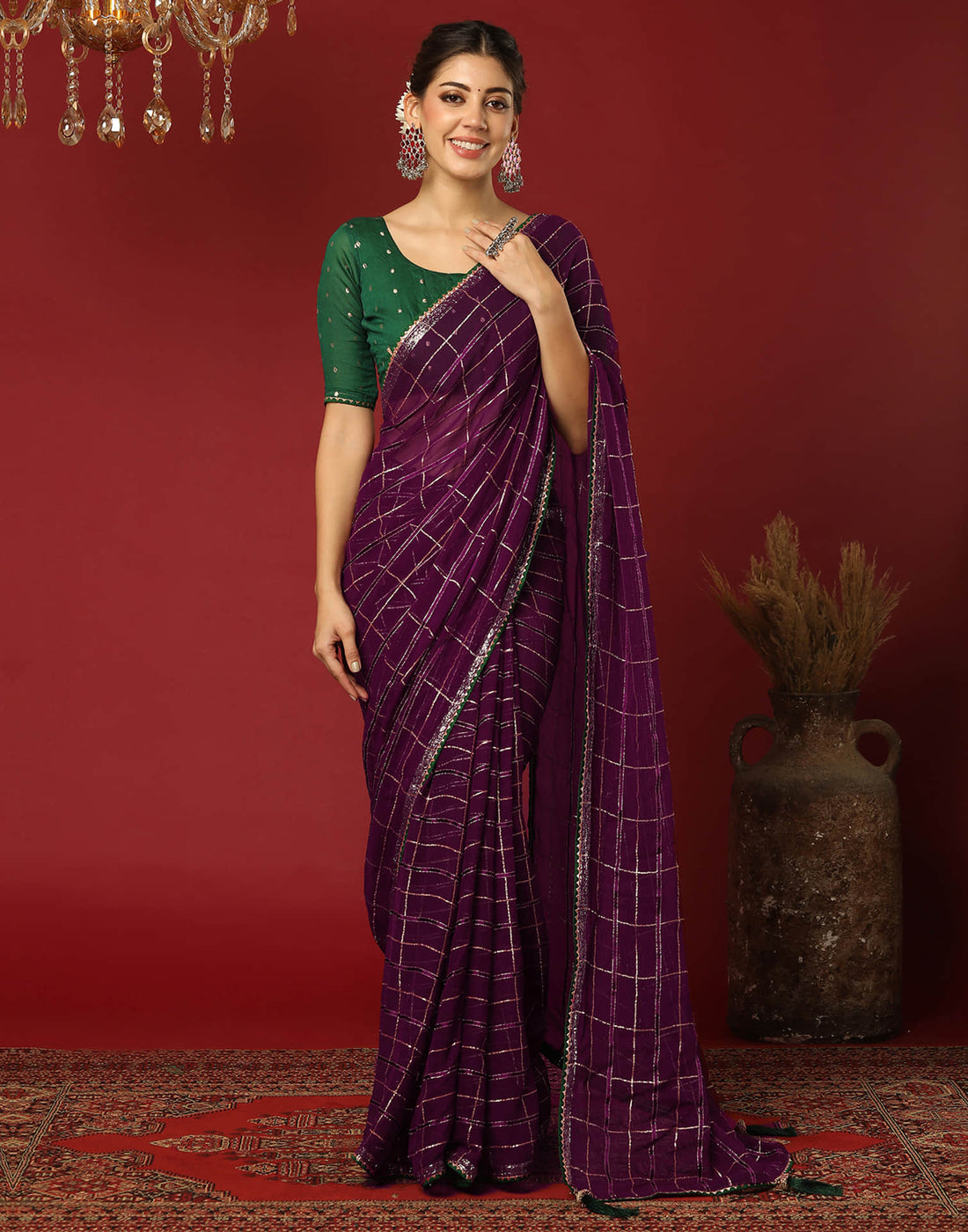 Dark Purple Georgette Zari Woven Saree