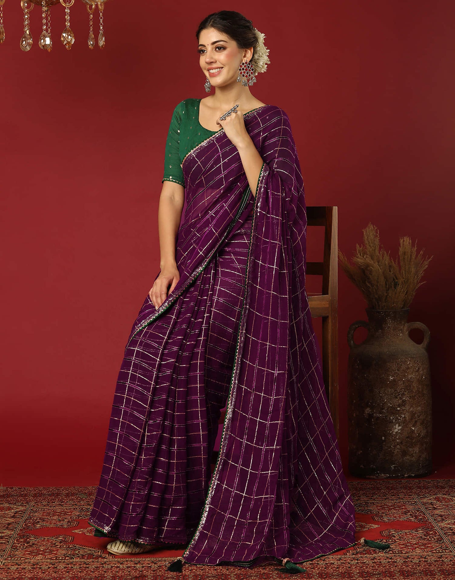 Dark Purple Georgette Zari Woven Saree