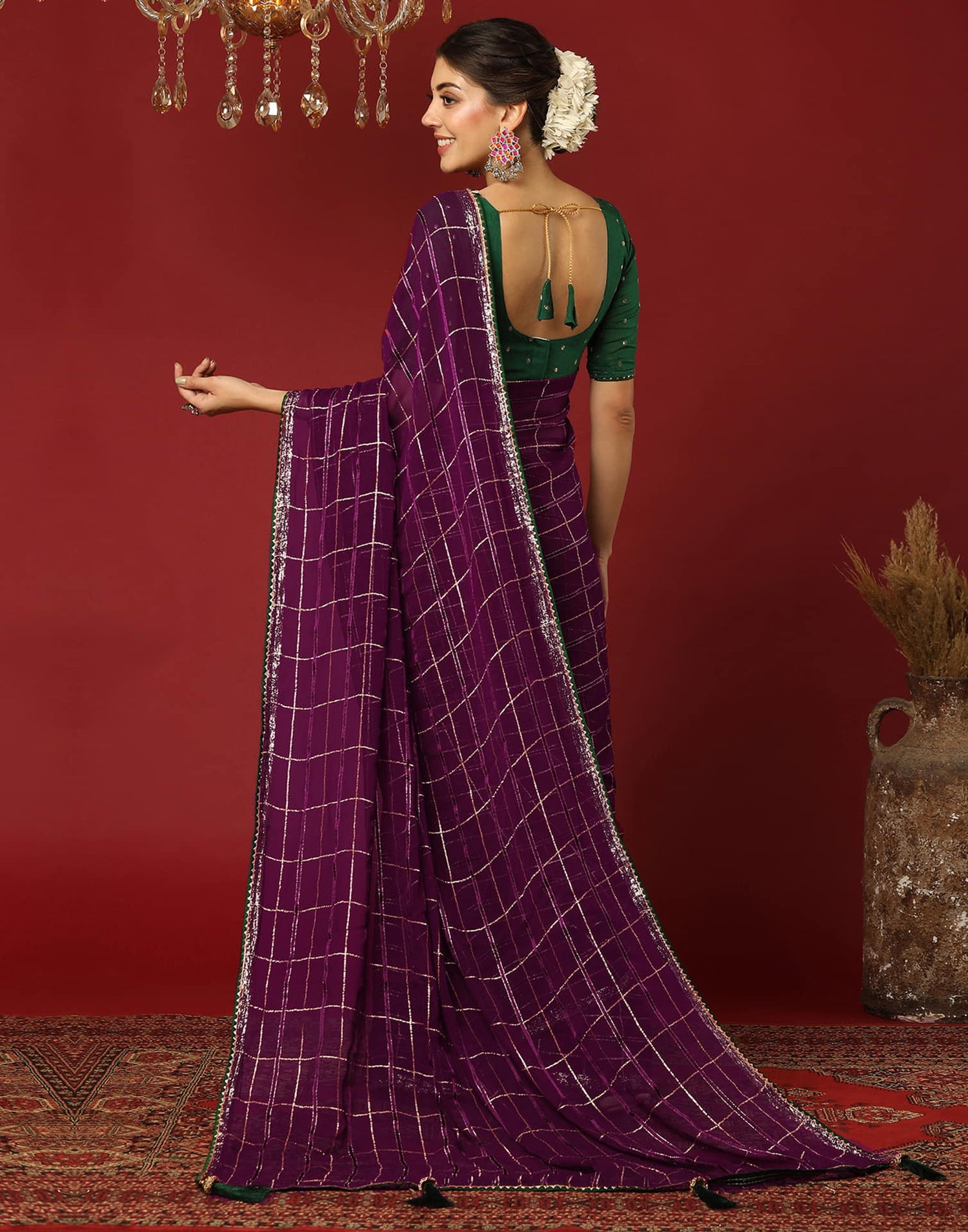 Dark Purple Georgette Zari Woven Saree
