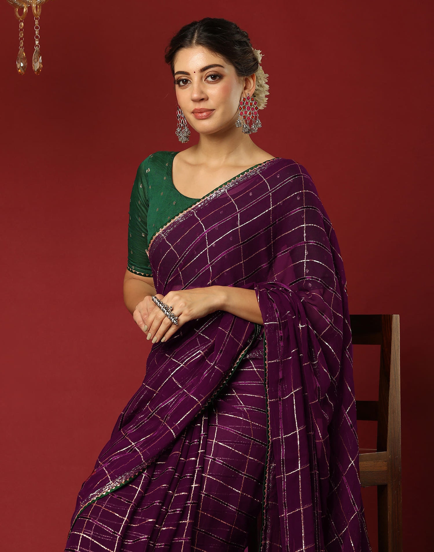 Dark Purple Georgette Zari Woven Saree
