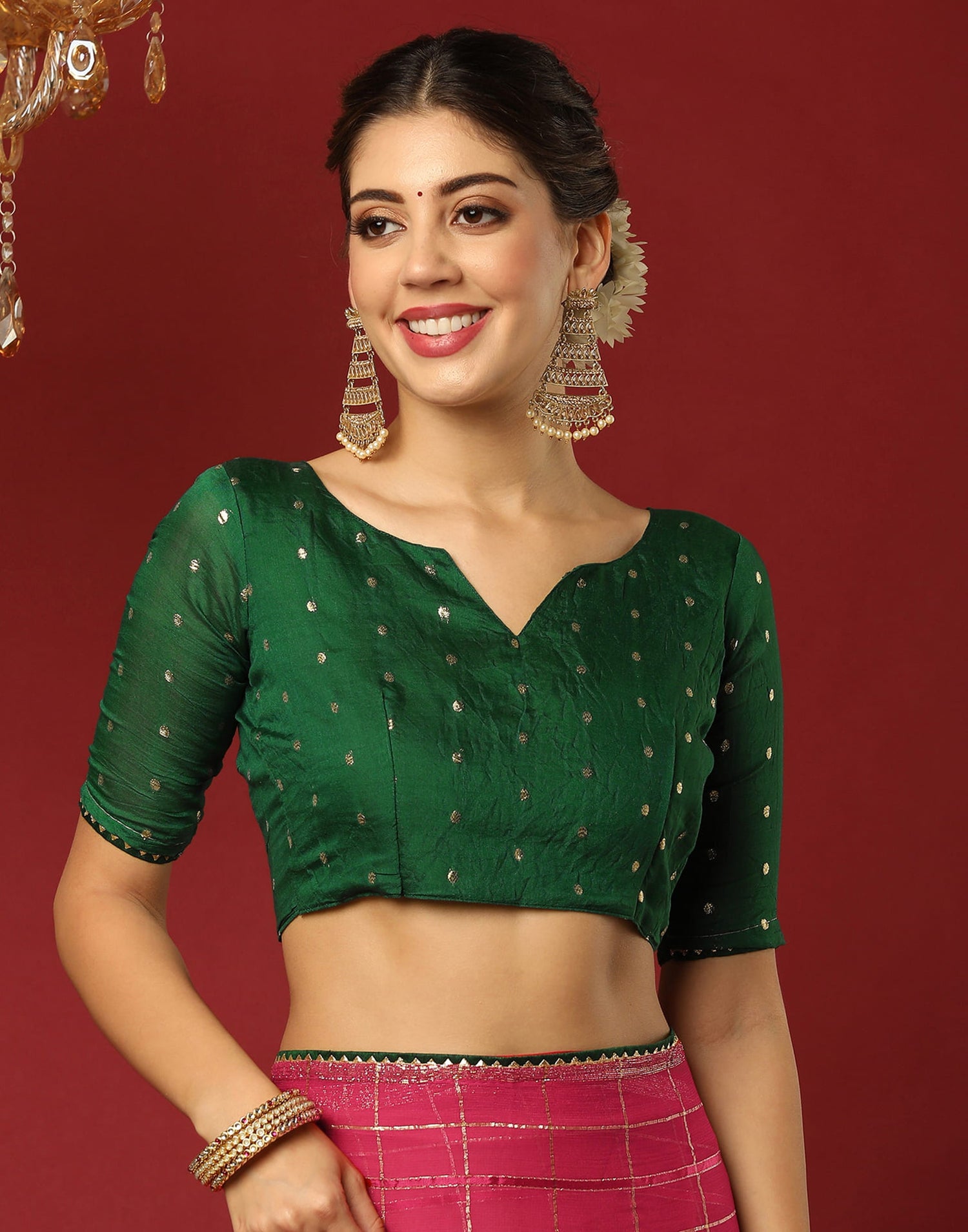 Dark Pink Georgette Zari Woven Saree