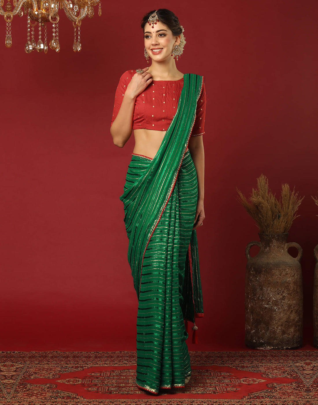 Green Georgette Zari Woven Saree