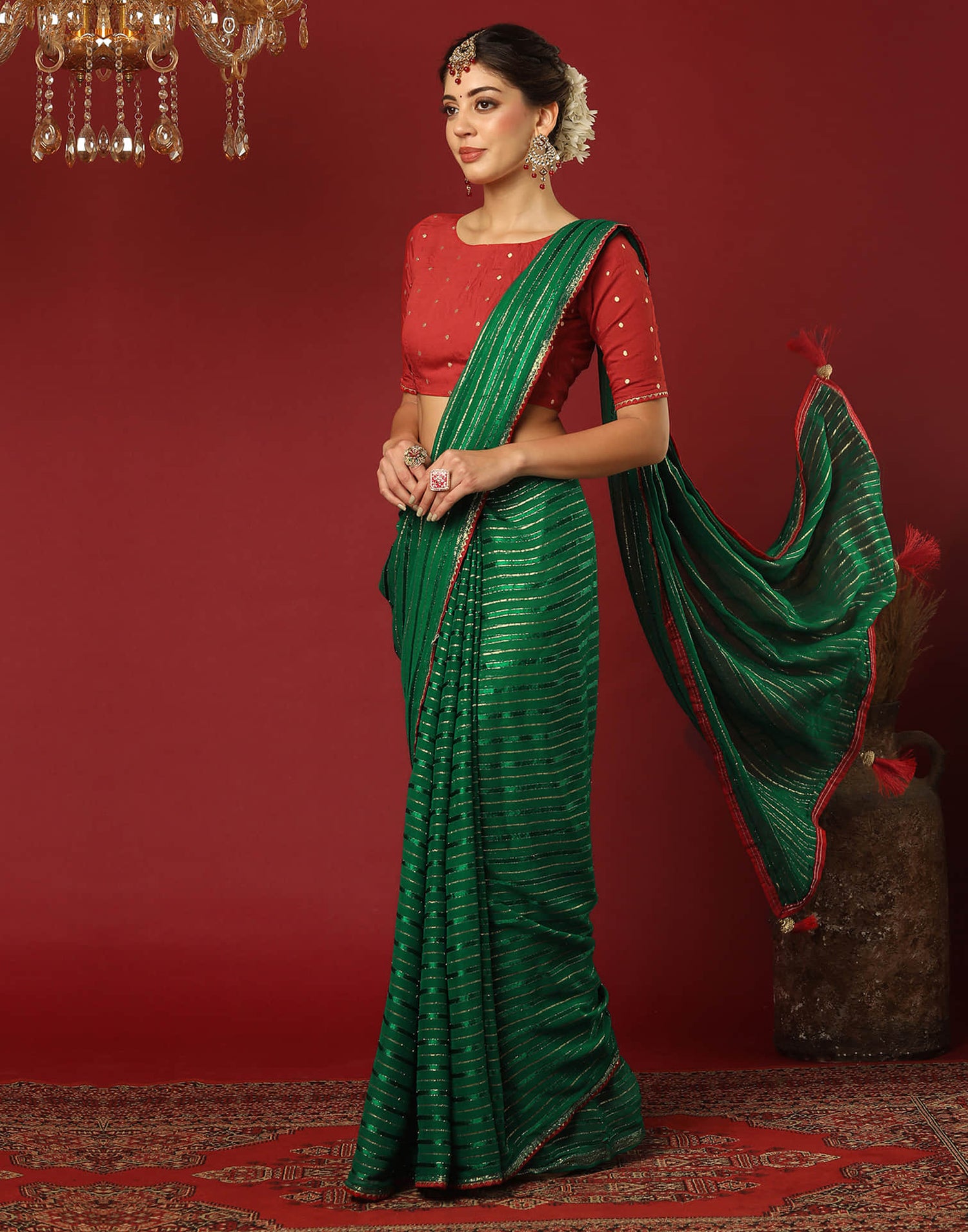 Green Georgette Zari Woven Saree