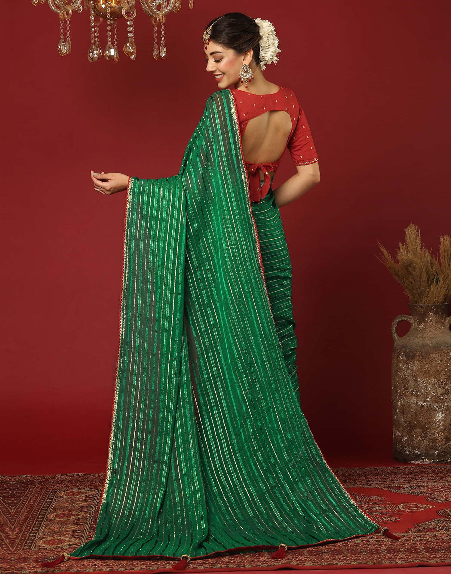 Green Georgette Zari Woven Saree
