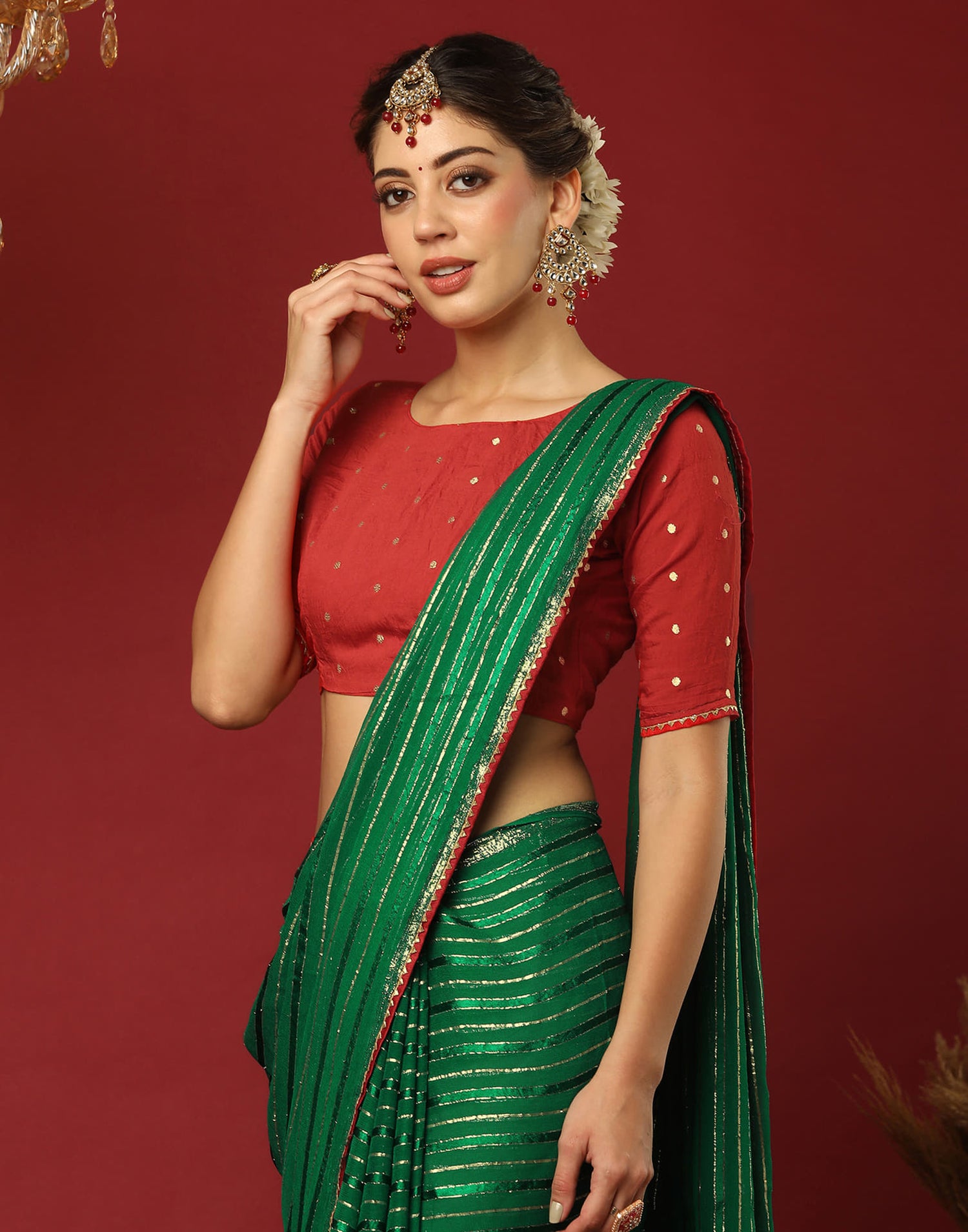 Green Georgette Zari Woven Saree