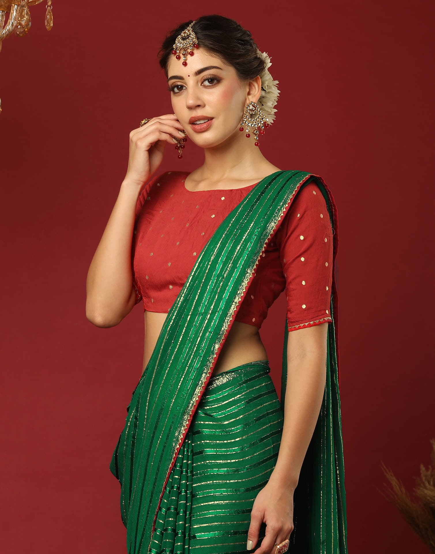 Green Georgette Zari Woven Saree