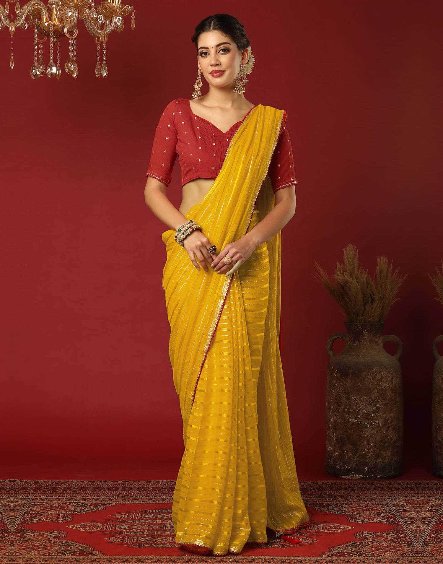 Yellow Georgette Zari Woven Saree