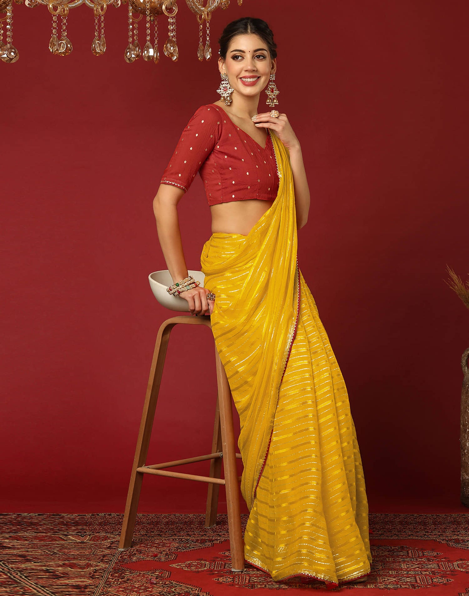 Yellow Georgette Zari Woven Saree