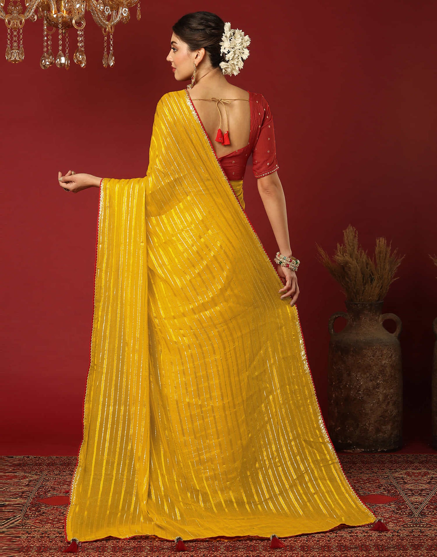 Yellow Georgette Zari Woven Saree