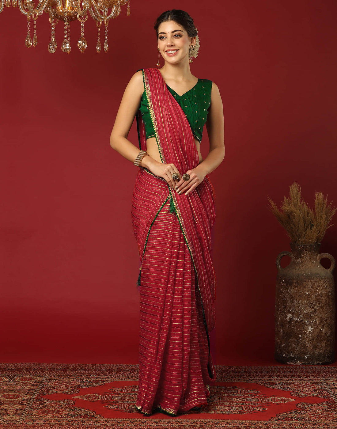 Red Georgette Zari Woven Saree