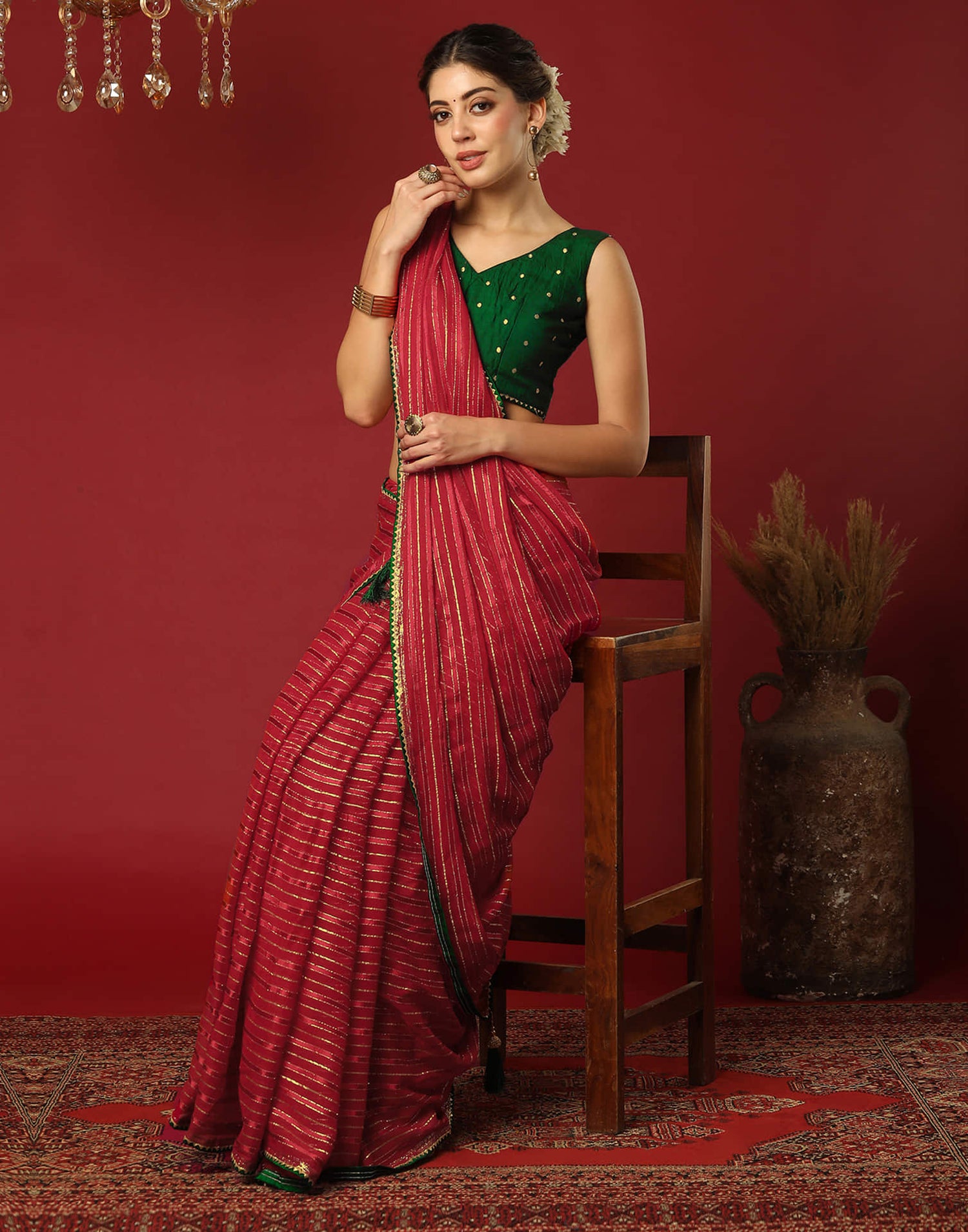 Red Georgette Zari Woven Saree