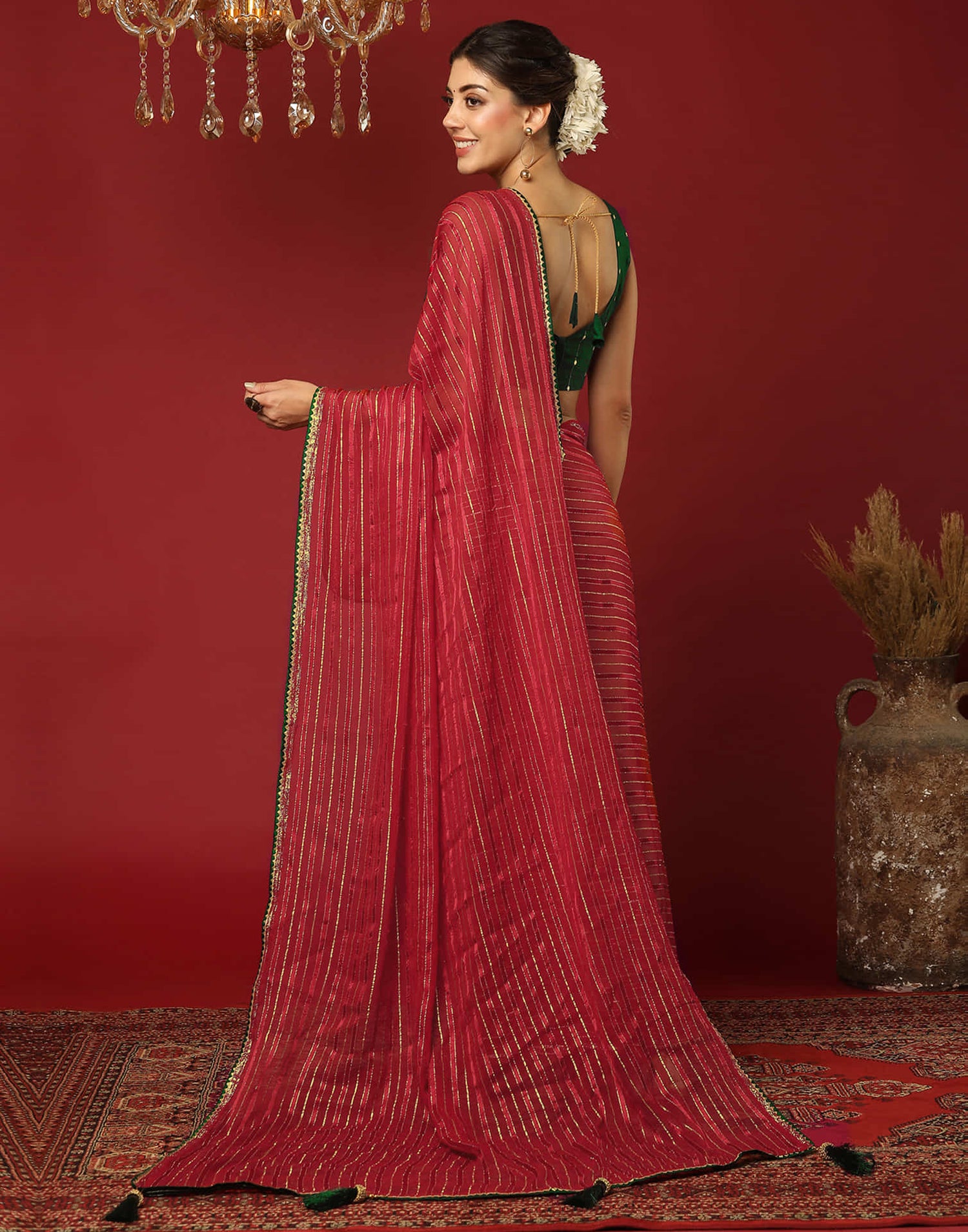 Red Georgette Zari Woven Saree
