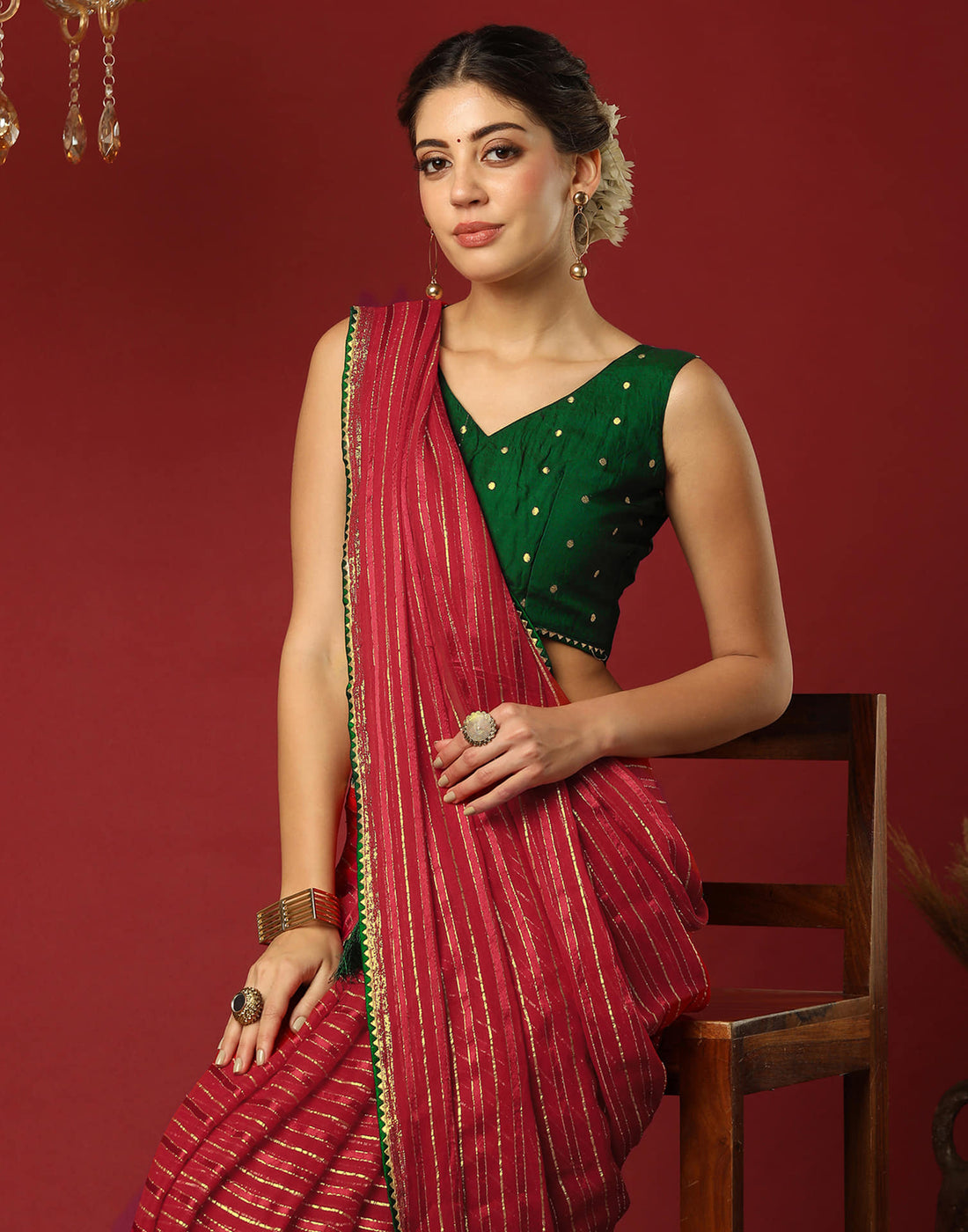 Red Georgette Zari Woven Saree
