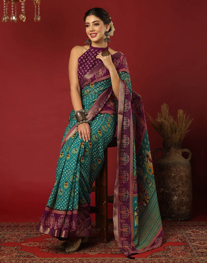 Teal Green Georgette Printed Bandhani Saree